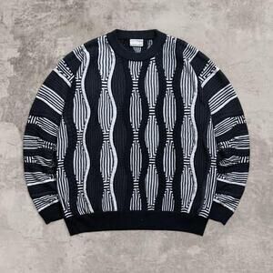 Coogi Style Black White Cable Knit Crewneck Tundra Vintage Sweater L Italitan